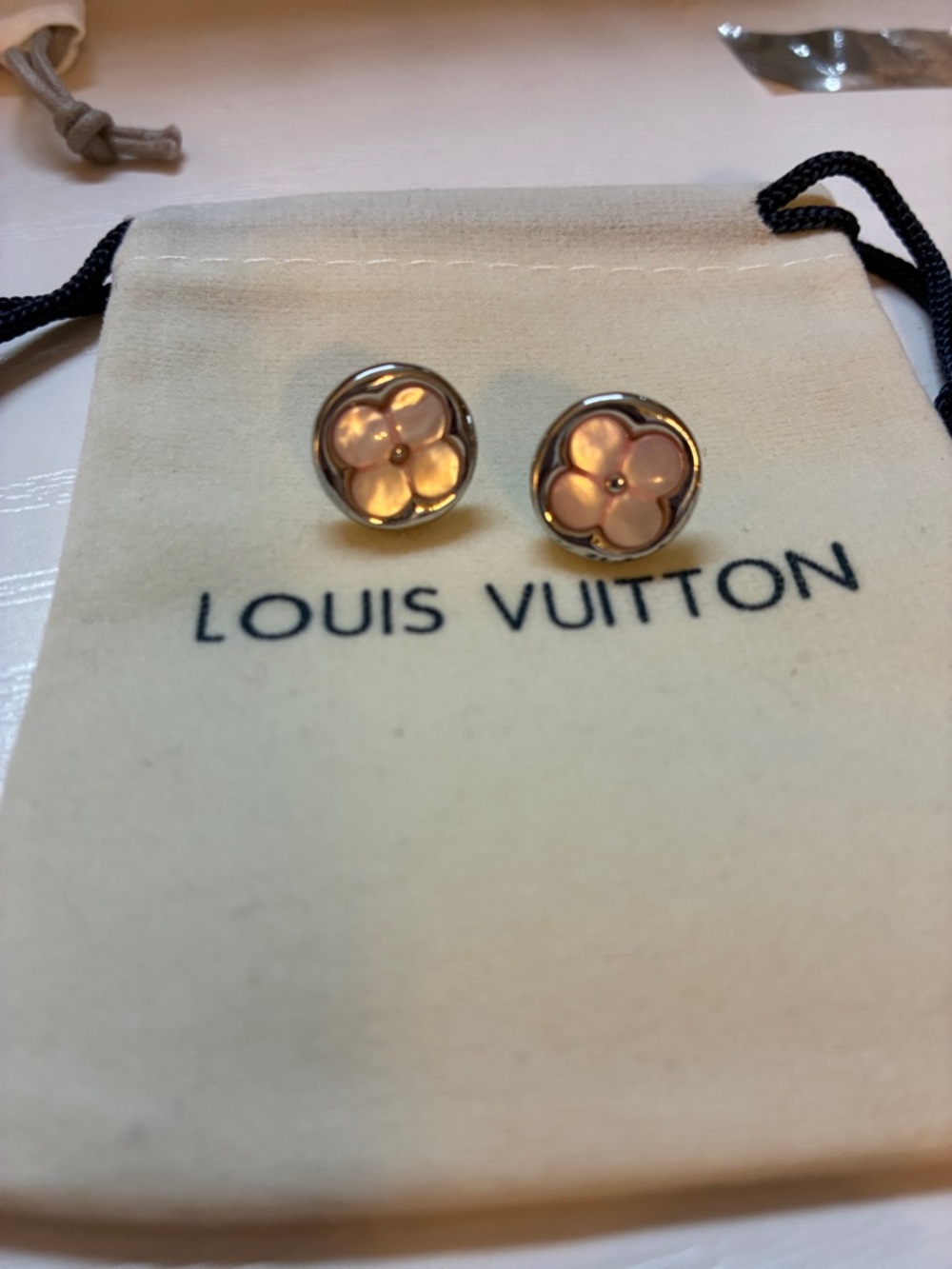 Louis Vuitton Silver-Tone Pink Floral Stud Earrings